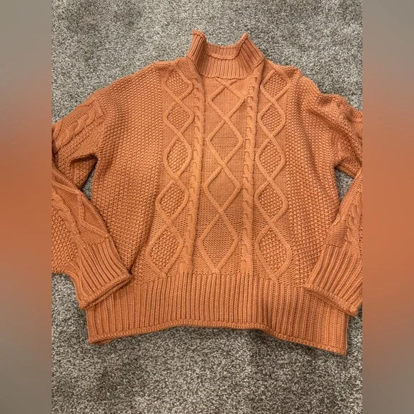 Women's Cable Knit Sweater - Orange - Picture 1 of 5
